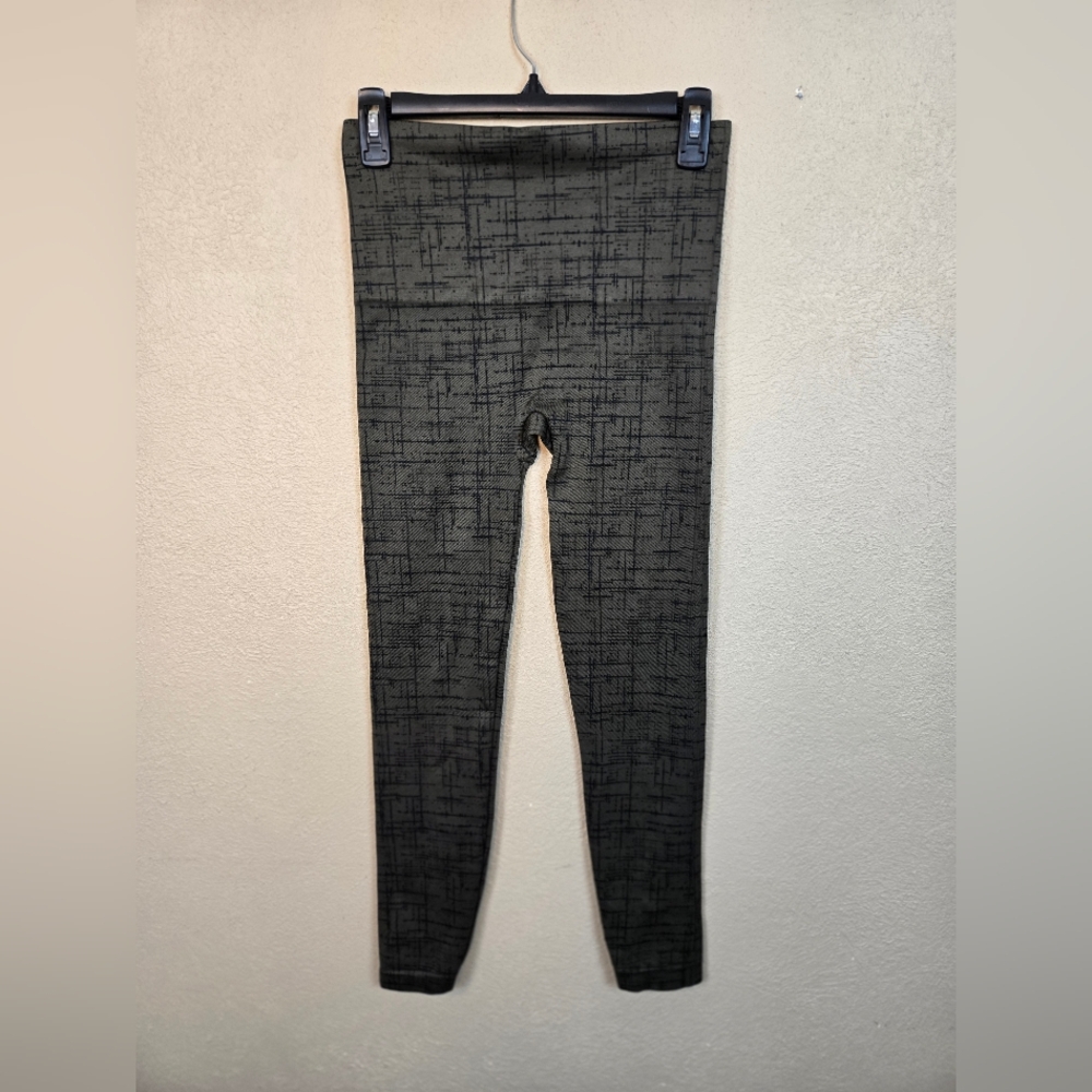 SPANX Gray and Black Patterned High Waist Leggings Large (6390)
